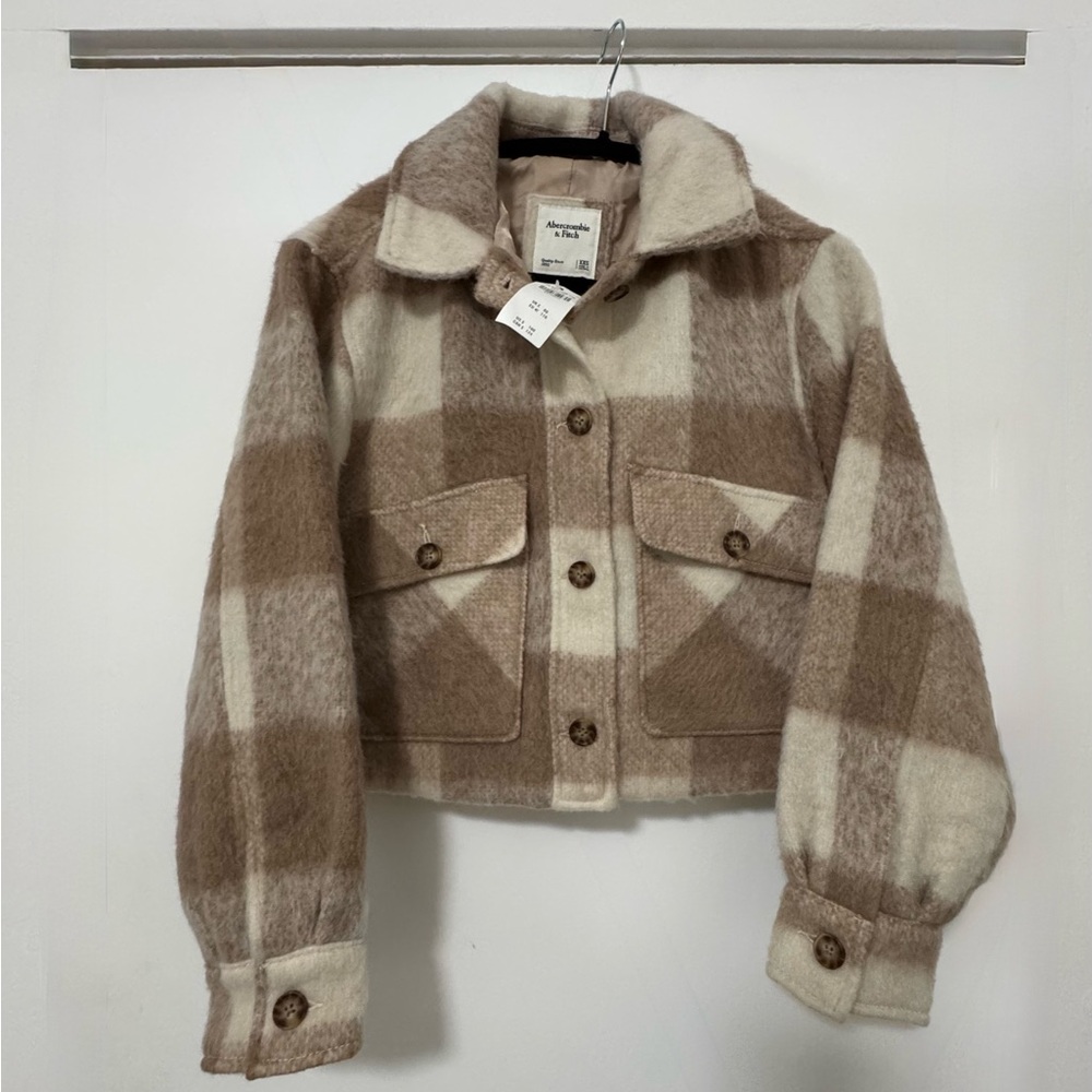 Abercrombie & Fitch Cream and Brown Plaid Jacket